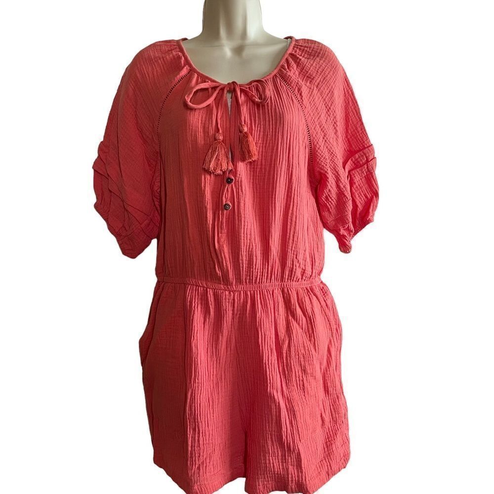 Knox Rose ~ Short Romper with Tassel Ties in Guava Jelly ~ size Small ~ NWT